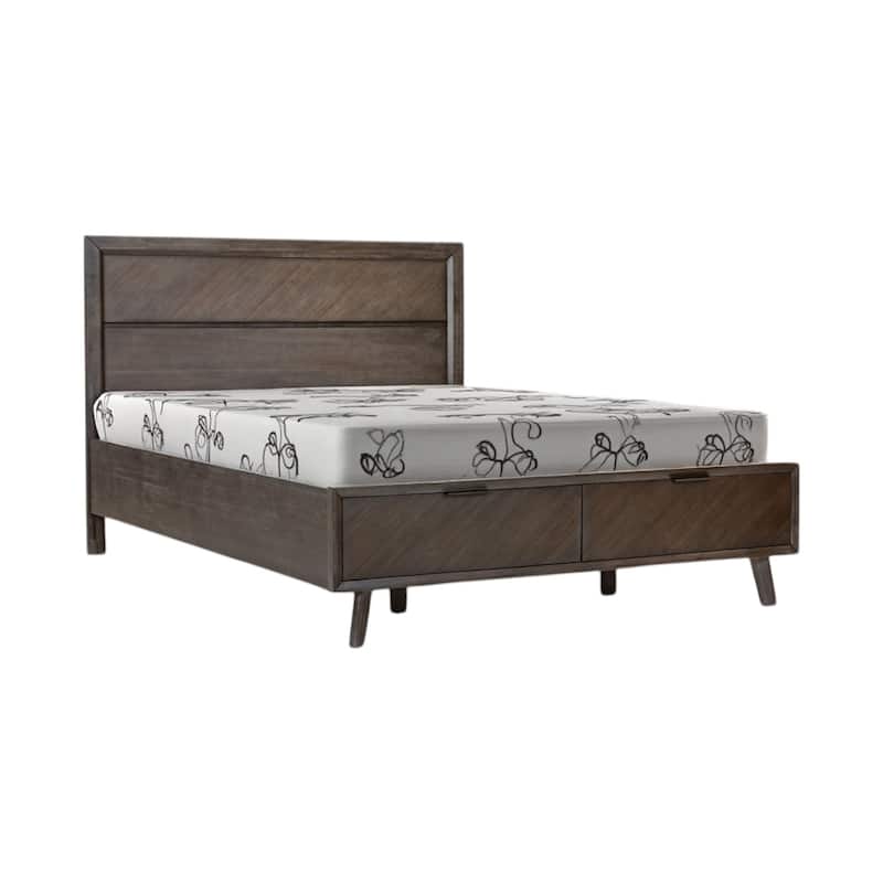 HomeRoots Dark Brown Solid Wood Queen With Two Drawers Bed Frame