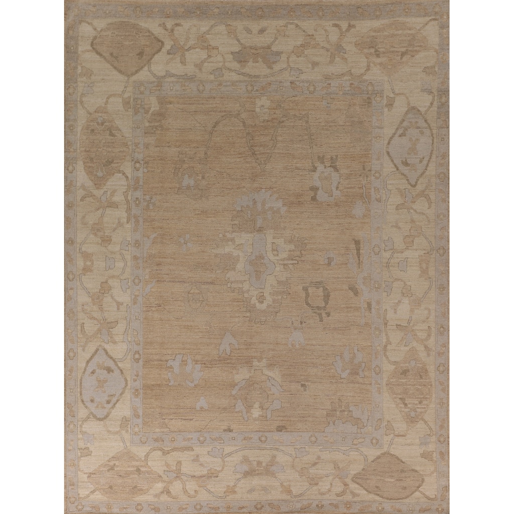 Vegetable Dye Oushak Turkish Rug Handmade Floral Beige Wool Carpet - 7'11" x 10'2"