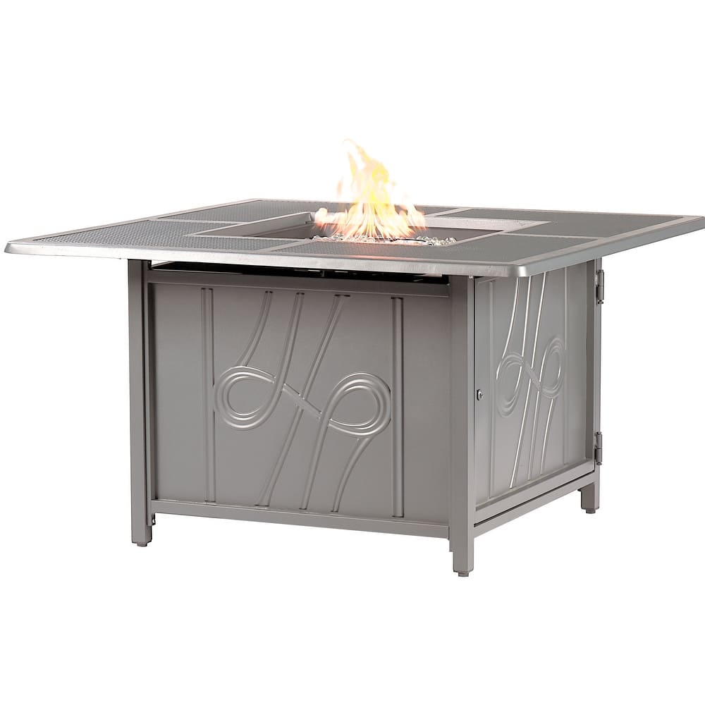 Square 42 in. x 42 in. Aluminum Propane Fire Pit Table with Glass Beads, Two Covers, Lid, 57,000 BTUs