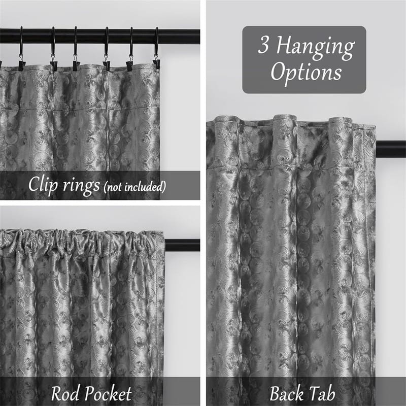 Grey Velvet Jacquard Curtains 63" Modern Living