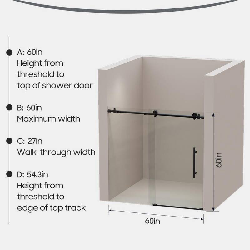 60"W x 59"H Single Sliding Glass Tub Door