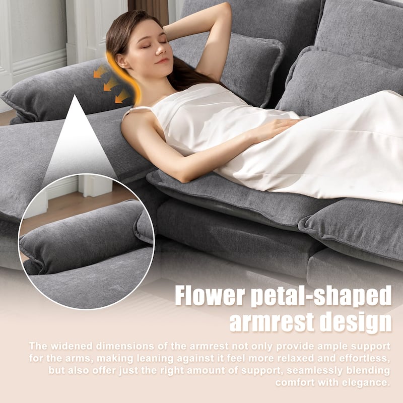 HOMEFUN Chenille Upholstered U-Shaped Modular Wood Frame Sleeper Sectional Sofa with Double Chaise