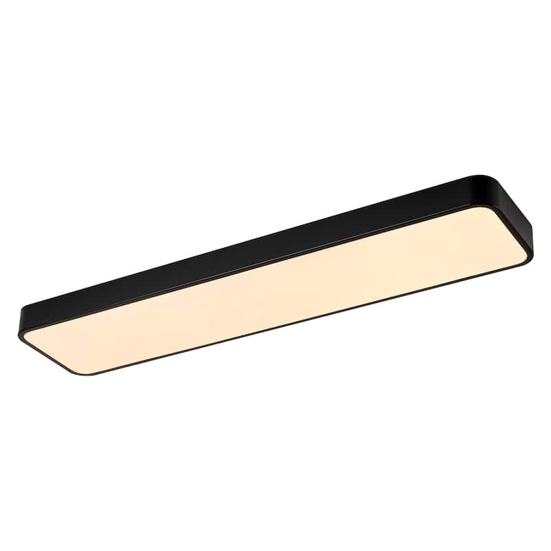 1-Light Modern Matte Black Rectangular Integrated LED Flush Mount Light - 35.4 in. W