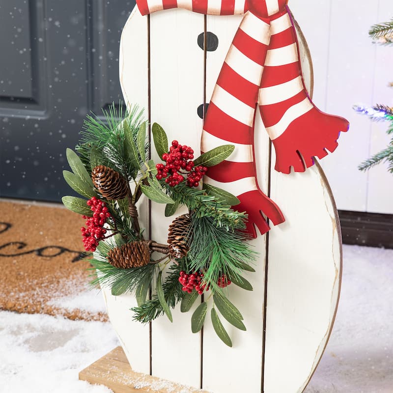 Glitzhome 36"H Christmas Wooden/Metal Snowman Porch Decor with Wreath - 36"