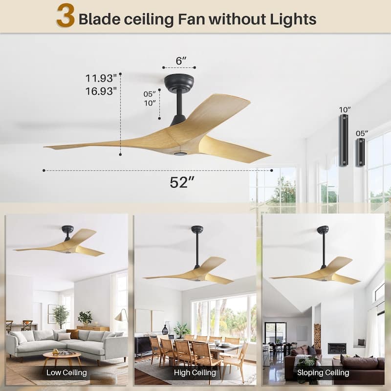 Sofucor 52Inch Ceiling Fan without Light, 6 Wind Speeds with Remote Control for Living Room and Patio