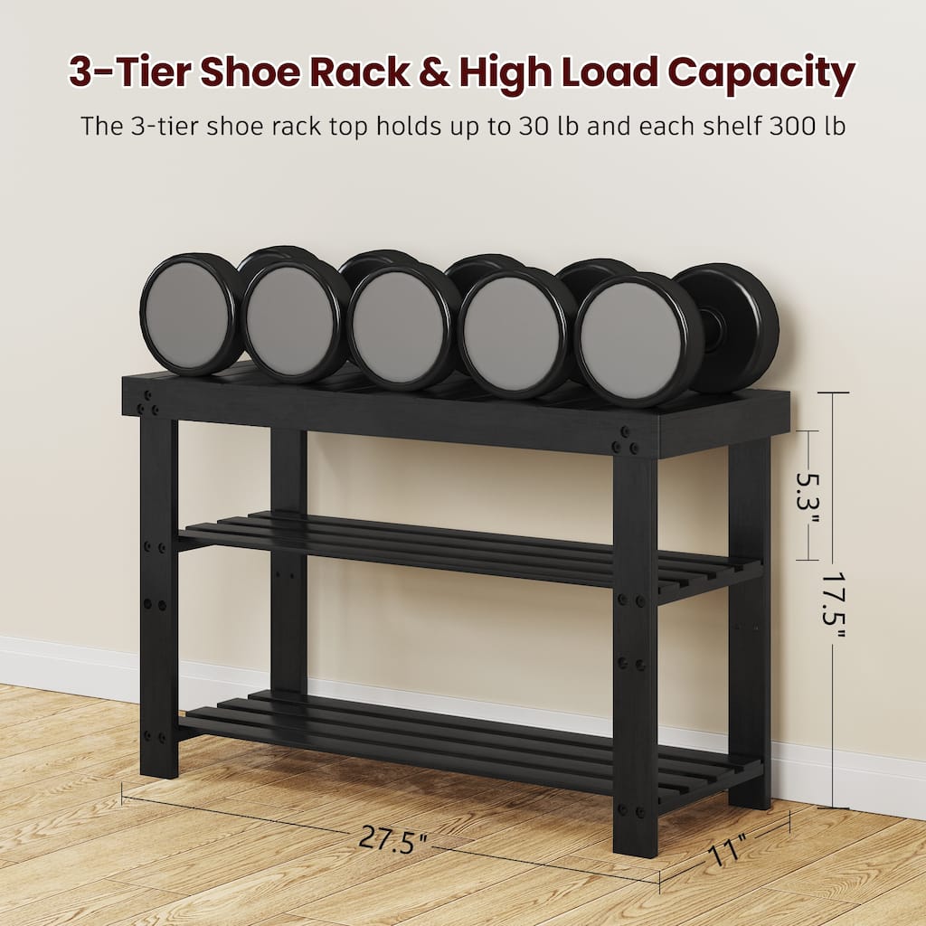 Bamboo Shoe Bench, 3-Tier Shoe Rack, Entryway Bench with Cushion and Adjustable Shelves, Shoe Rack for Entryway, Hallway