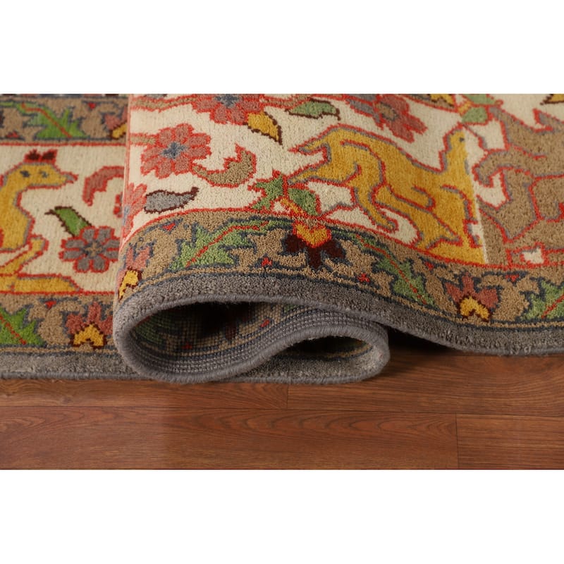 Hunting Animals Ziegler Indian Area Rug Hand-Knotted Wool Carpet - 9'1" X 11'10"