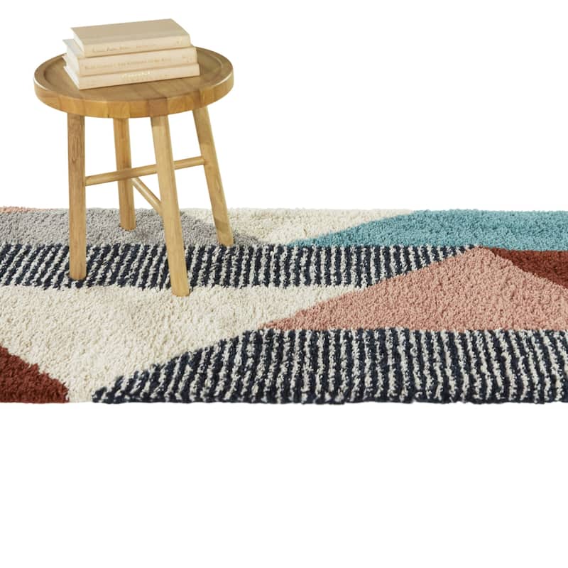 Merril Mid-century Modern Color Block Shag Area Rug - 2'2" x 7' Runner - Burnt Orange