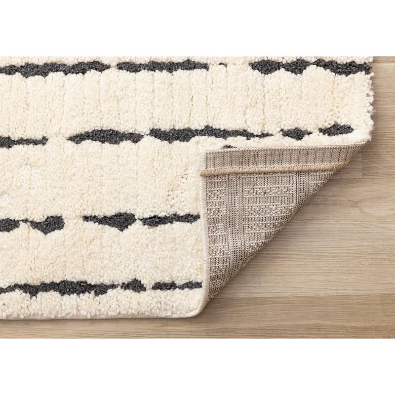 Teagan Collection - Plush Pile Cream Black Vertical Lines Area Rug