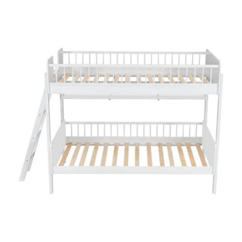 Twin Wooden Bunk Bed with 3 Storage Shelves & Adjustable Ladder