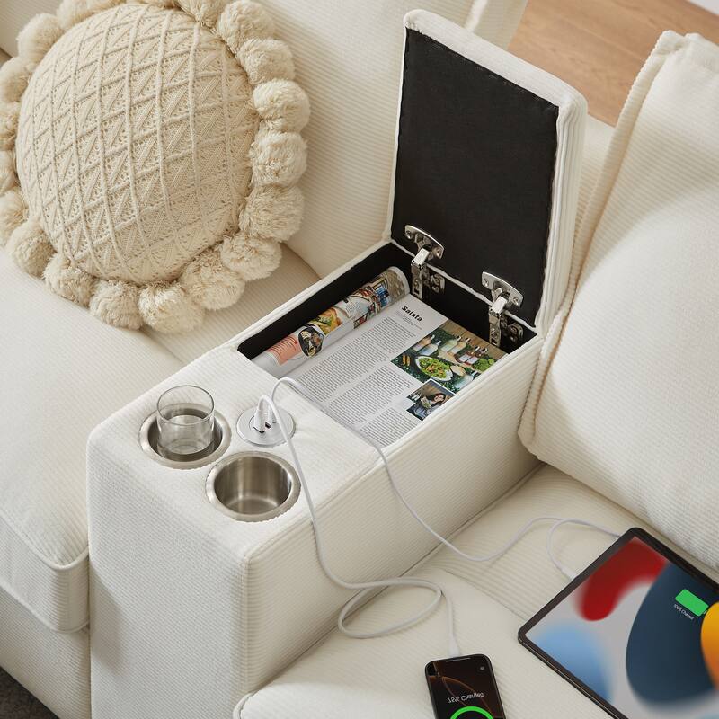 Sectional Sofa Bed Sleeper Sofa with Storage, U-Shaped 4-Seater Chaise Lounge Sofa with Cup Holders & USB Charge