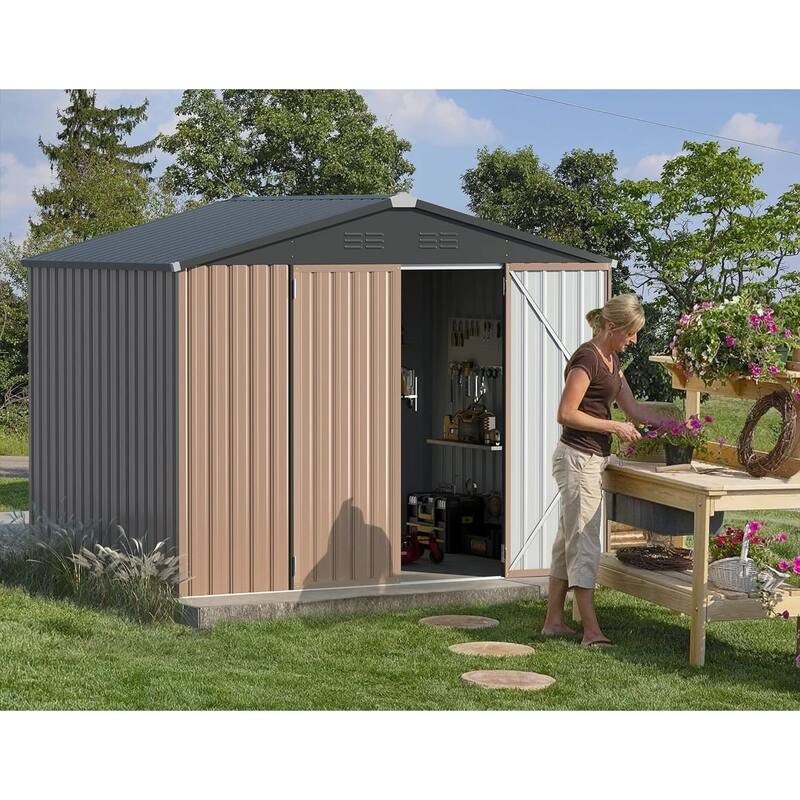 AECOJOY Outdoor Metal Storage Shed with Lockable Door