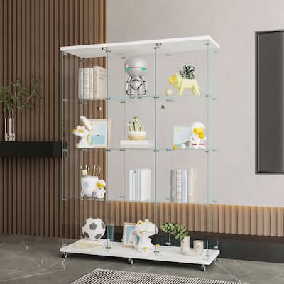 Glass Display Cabinet with 4 Shelves Extra Large, Curio Cabinets, Floor Standing Glass Bookshelf, Quick Installation