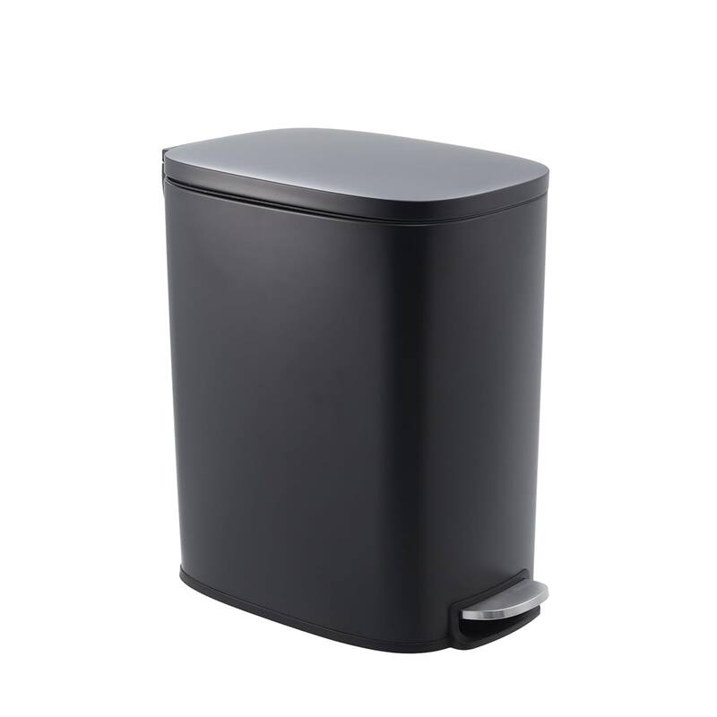13-Gallon Slim Stainless Steel Trash Can with Soft-Close Lid - Narrow Design - Black