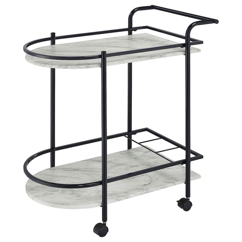 Desiree 2-tier Faux Marble Shelf Metal Bar Cart
