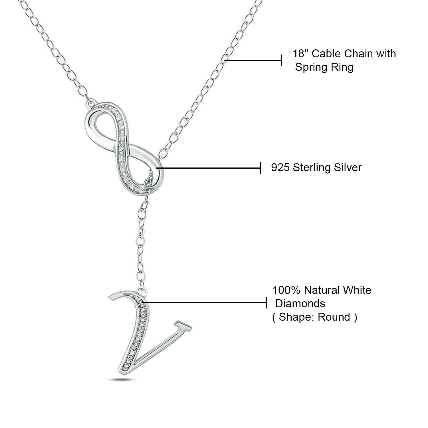 1N 18" Inch Chain .925 Silver Sterling Silver Diamond Lariat Necklace 1N 18" Inch Chain .925 Silver Sterling Silver Diamond Lariat Necklace