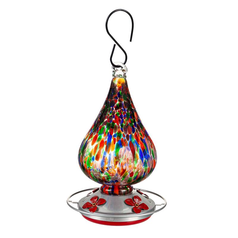 Speckled Art Glass Hummingbird Feeder with Bronze Gondola
