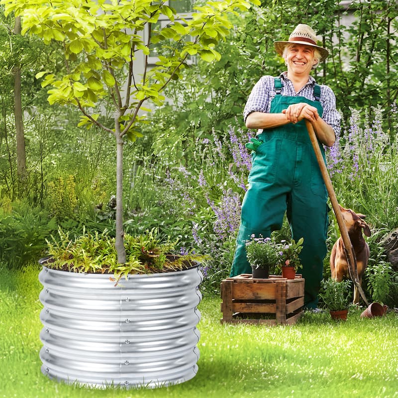 Aoodor 16.7'' Tall Aluzinc Metal Raised Garden Bed 24'' Round, Set of 2 - 24"W x 17"H