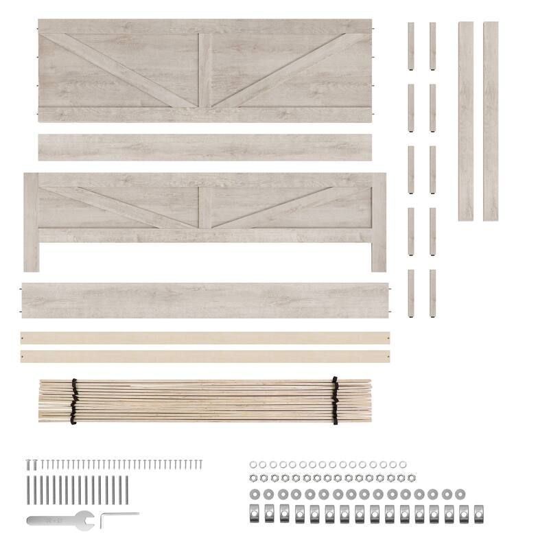 King/Queen Size Wood Platform Bed Frame With Headboard, Solid Wood Platform Bed, No Box Spring Needed, Easy Assembly