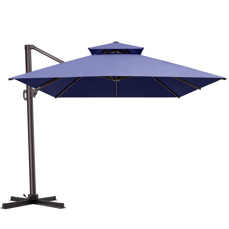 Pellebant Outdoor 10X13 FT Dual Top Patio Offset Umbrella 360 degrees Rotation with No Base