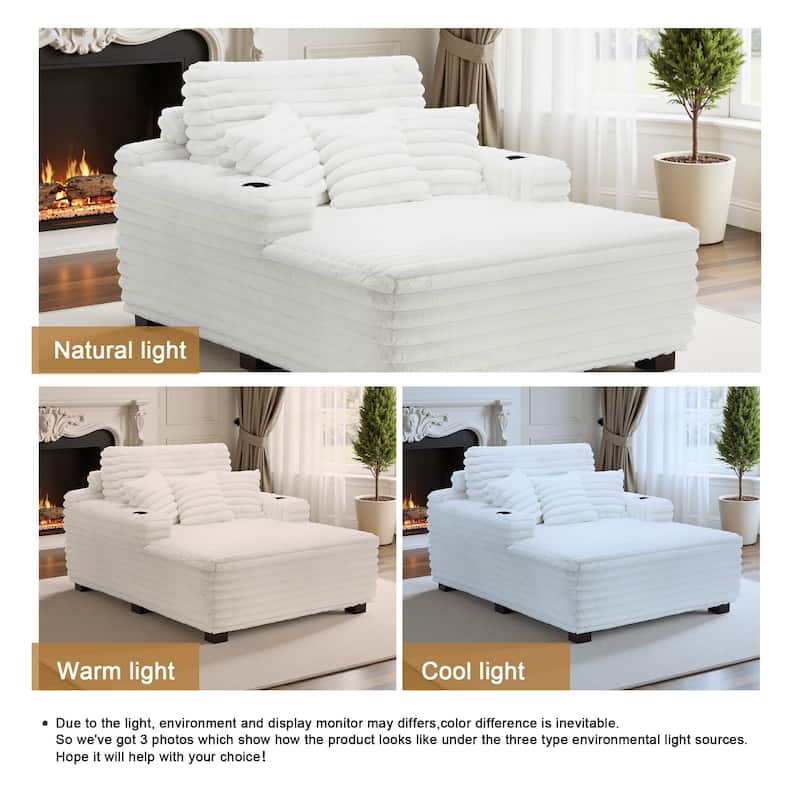 Indoor Oversized Plush Chaise Lounge with Pillows and Cup Holder