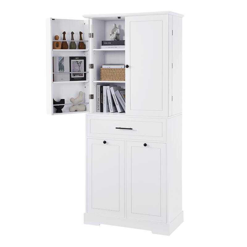 GDFStudio - Sebastian Tall Multi-Functional Bathroom Storage Cabinet with Integrated Hamper