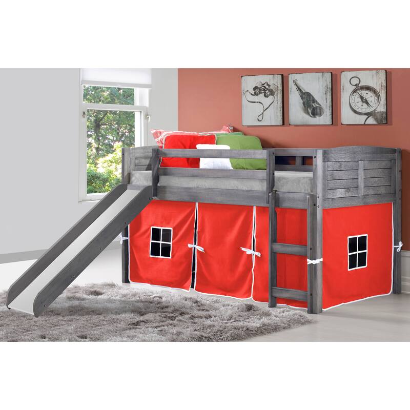 Twin Louver Low Loft with Slide in Antique Grey