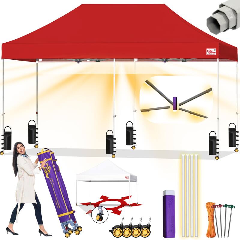 Tradesparker ez Pop-Up Canopy Tent Commercial Instant Shade - 10x20ft without sidewall - Red
