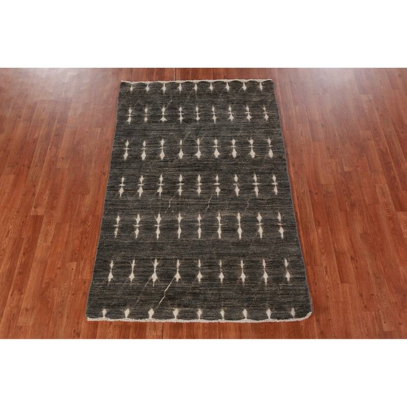 Trellis Gray Gabbeh Oriental Rug Hand-Knotted Wool Carpet - 3'9"x 5'10"