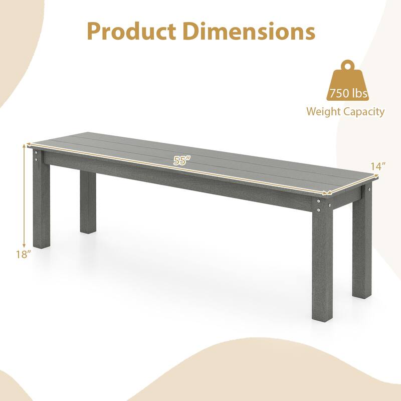 Gymax 2PCS 55'' HDPE Outdoor Bench Weatherproof Backless Patio Garden