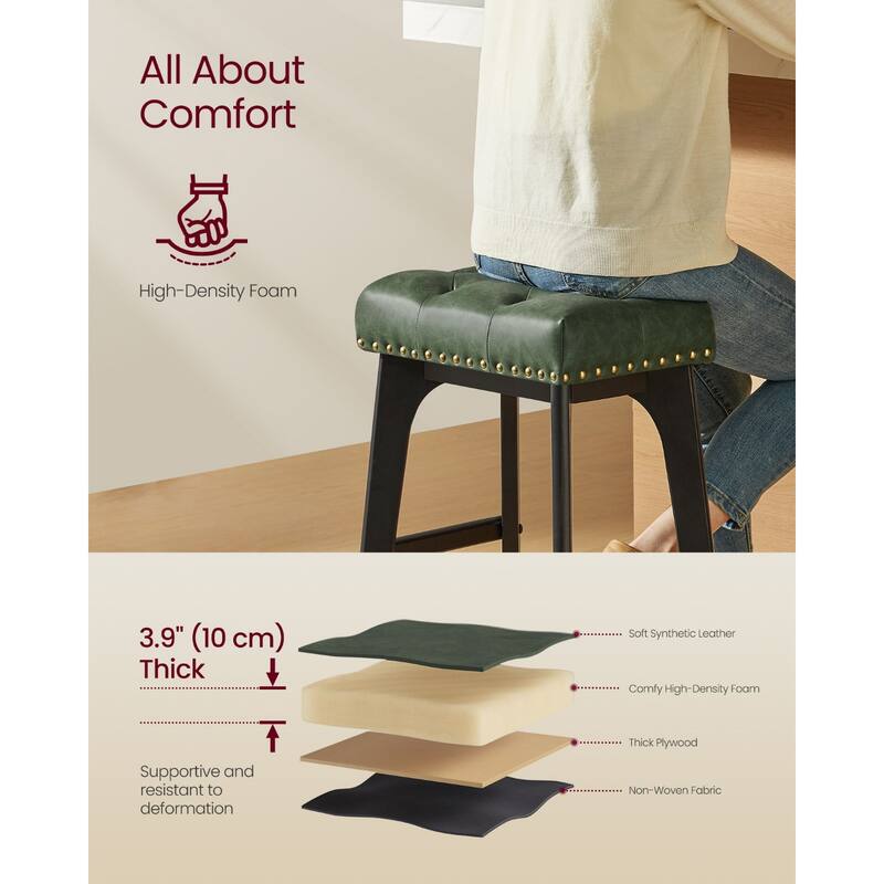 Set of 2 Counter Height Bar Stools Modern Kitchen Barstools with Backrest Perfect for Island or Counter - 12.6"D x 17.3"W x 26"H