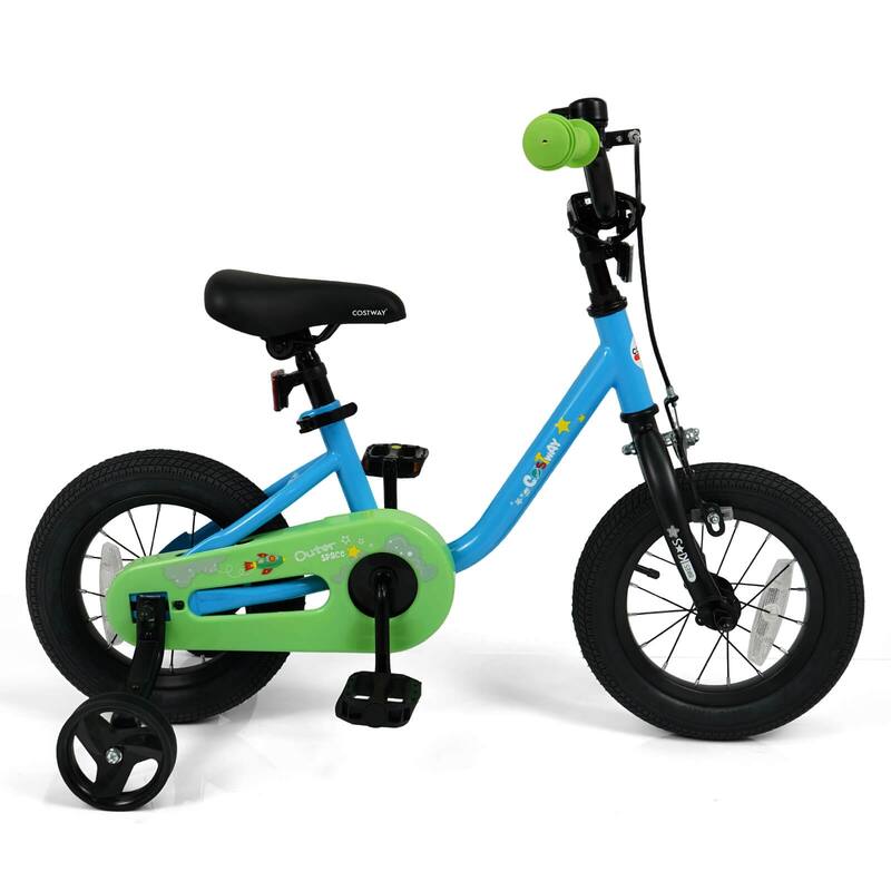 Costway 12-Inch Kids Bicycle with Adjustable Seat Front Handbrake & - See Details - Navy+Green-12-Inch