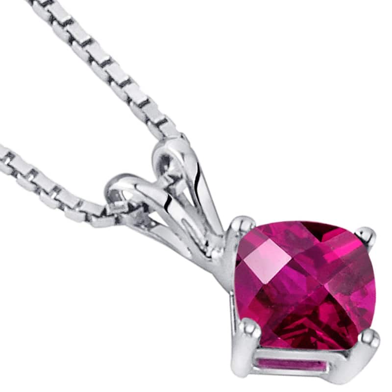 14k White Gold 1.11 ct Created Ruby Pendant Necklace