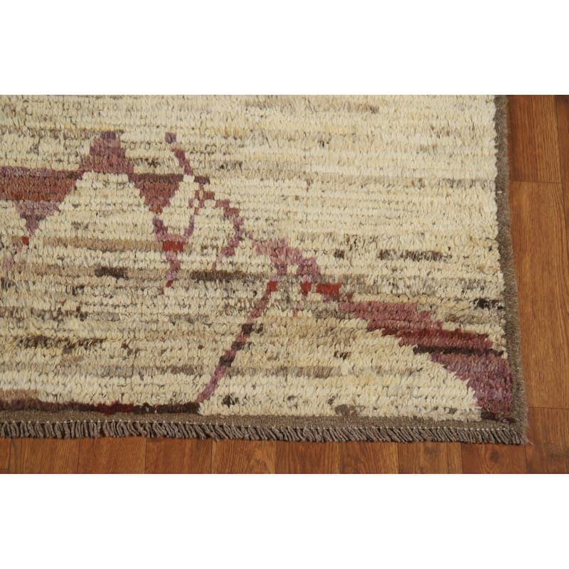 Moroccan Oriental Rug Hand-Knotted Geometric Wool Carpet - 4'2" x 5'11"