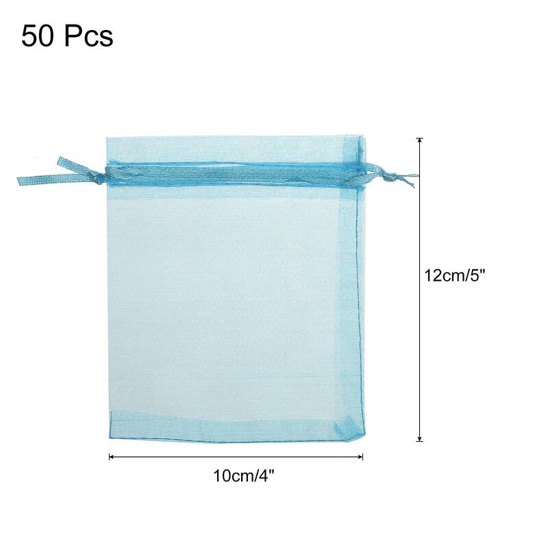 50pcs Organza Bags Drawstring Favor Pouches Sheer Mesh Bag for Wedding - Lake Blue - 4 inch x 5 inch