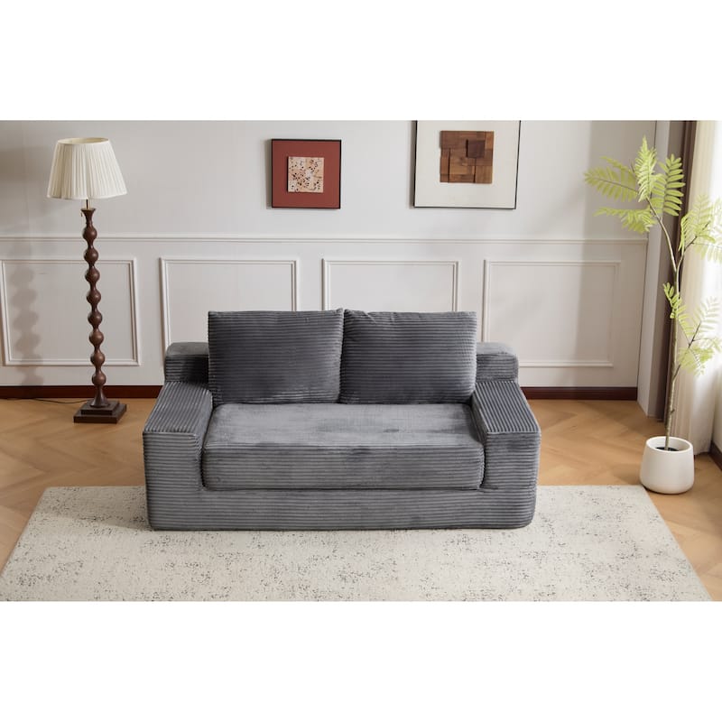 Loveseat Sofa Bed with Reversible Cushions - Deep Seat Corduroy Couch, No Assembly Required for Bedroom/Living Room