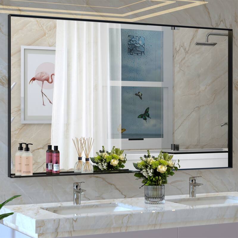 60" x 36" Modern Rectangle Bathroom Mirror with Aluminum Frame - Black