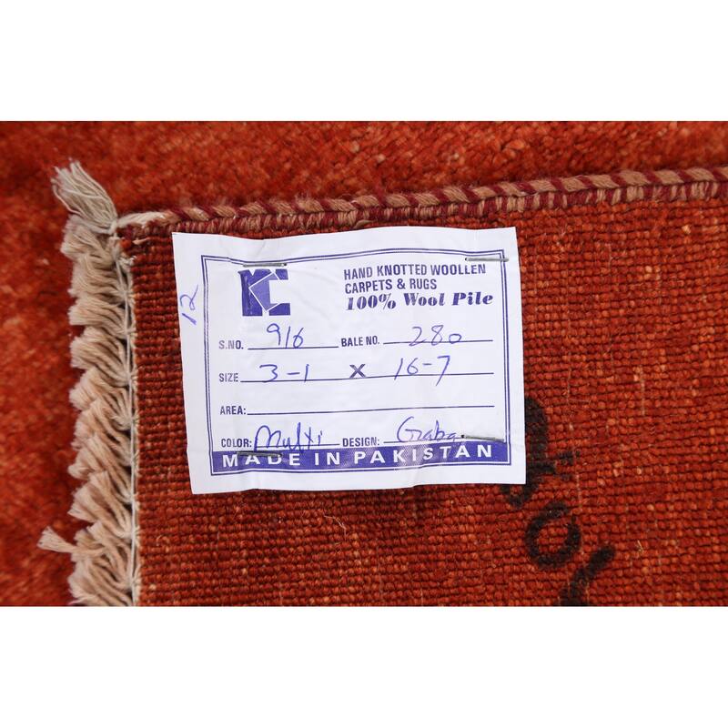 Striped Contemporary Oriental Gabbeh Kashkoli Runner Rug Wool Handmade - 3'1" x 16'6"