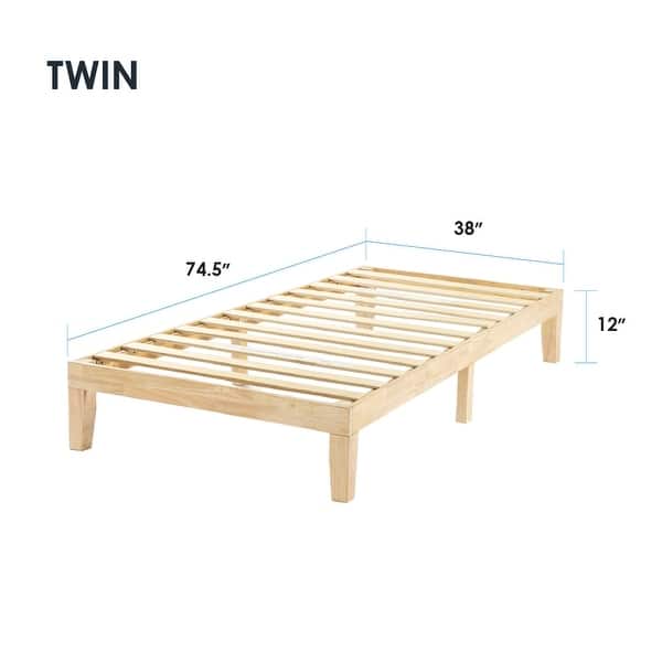 dimension image slide 11 of 34, 12" Classic Solid Wood Platform Bed Frame