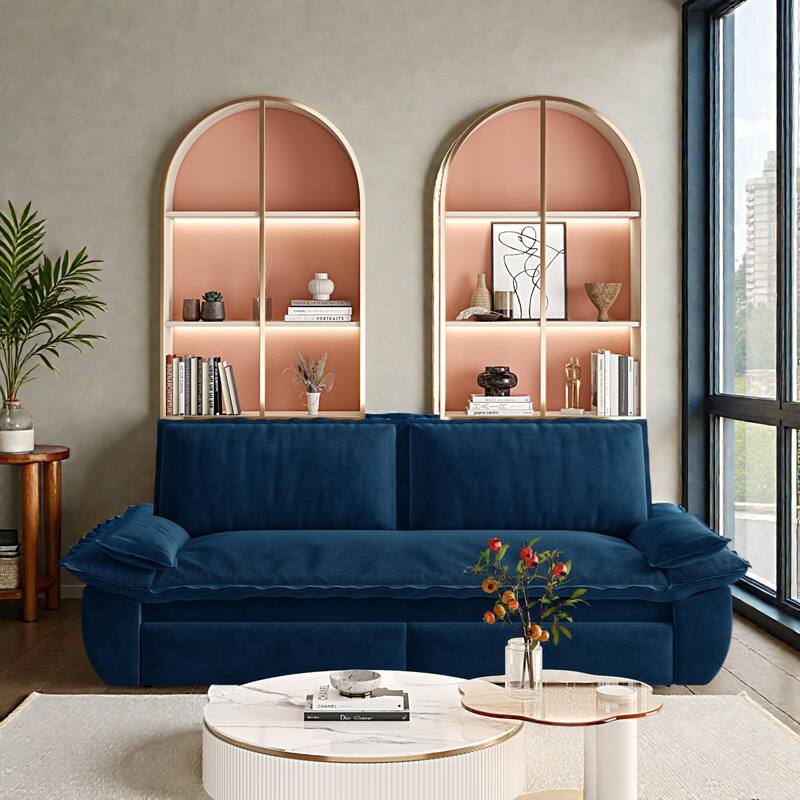 73.2" Pull Out Sofa Bed, 3-in-1 Convertible Queen Sleeper Sofa, Velvet Loveseat Couch for Living Room Bedroom