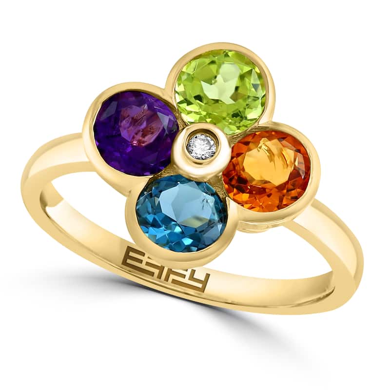 EFFY 14K Gold Diamond,Amethyst,London Blue Topaz,Citrine,Peridot Flower Ring