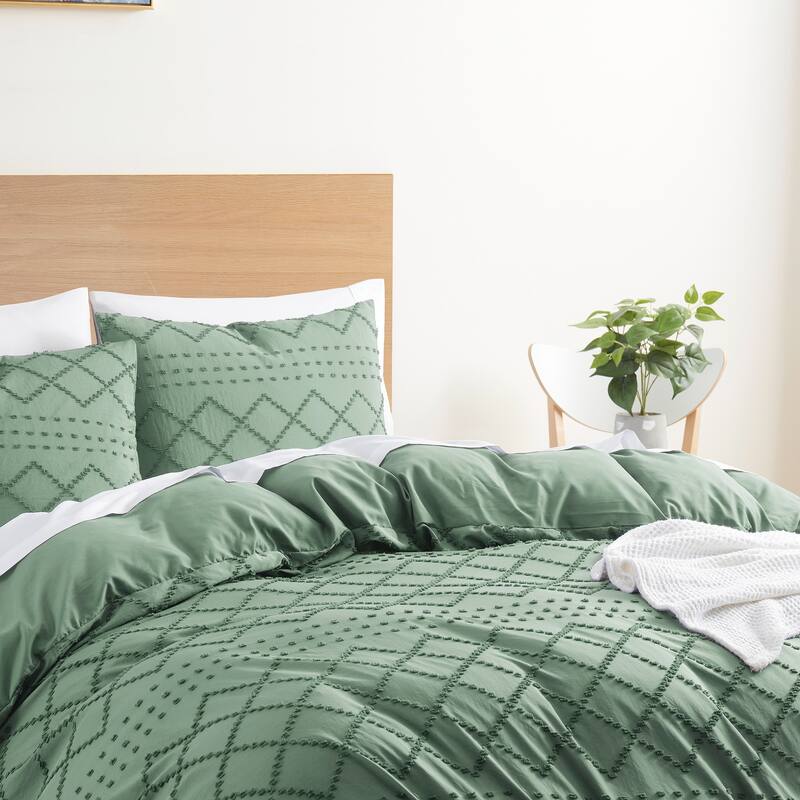 Nestl Boho Tufted Embroidery Double Brushed Duvet Cover with Button Closure