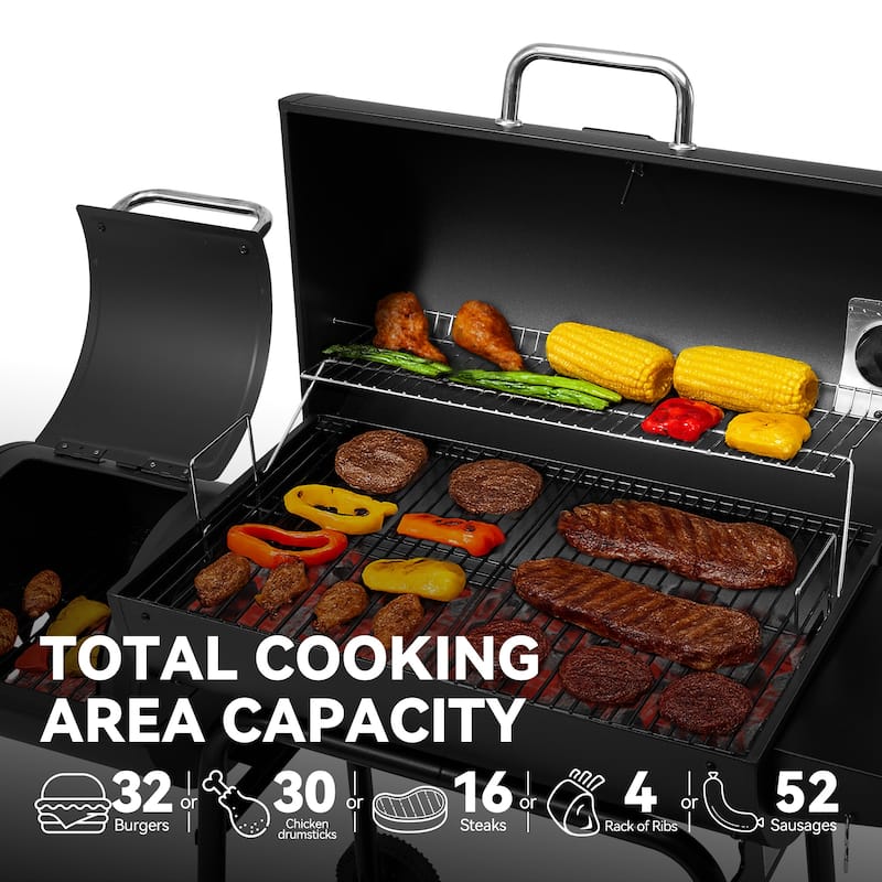 Royal Gourmet 30-Inch Barrel Charcoal Grill with Offset Smoker, Black