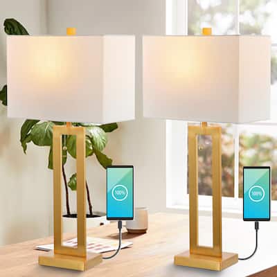 Lucie 28.5" Vintage Industrial Iron LED Table Lamp with Pull-Chain and USB Charging Port, (Set of 2) by JONATHAN Y