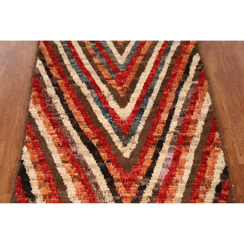 Chevron Style Multi-Color Moroccan Runner Rug Handmade Wool Carpet - 3'0" x 9'7"
