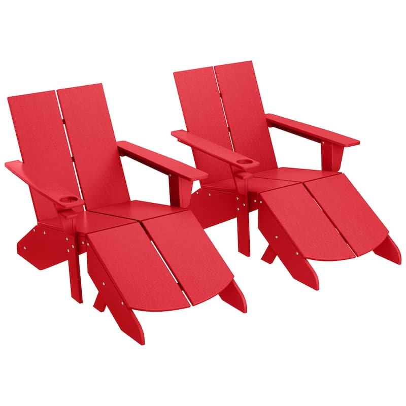 Coastin Modern Poly Adirondack Chair With Ottoman (Set of 2) - Red
