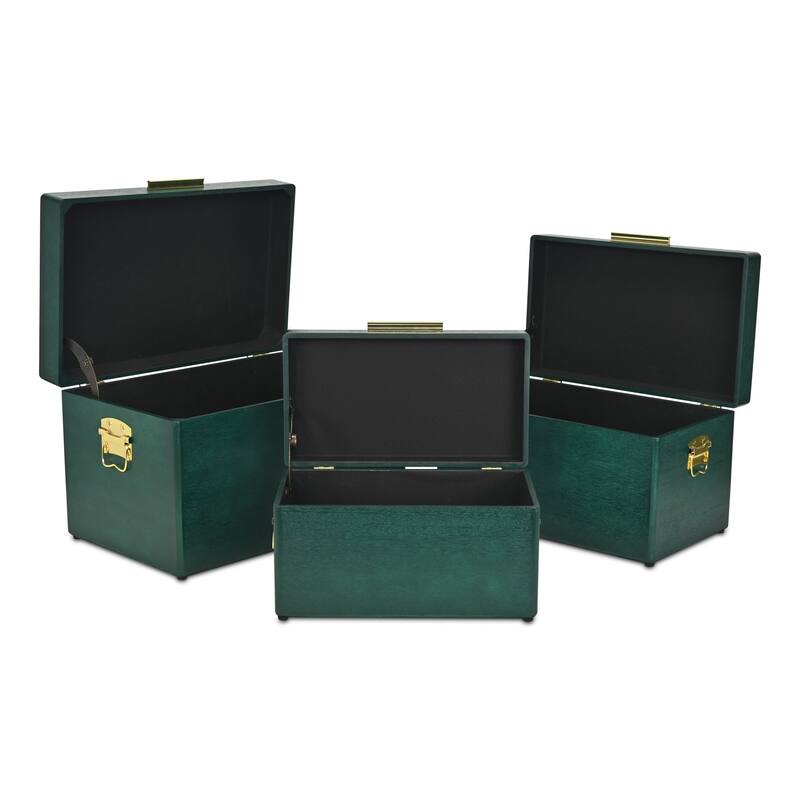 Sable Set of 3 Wooden Trunks with Gold Handles