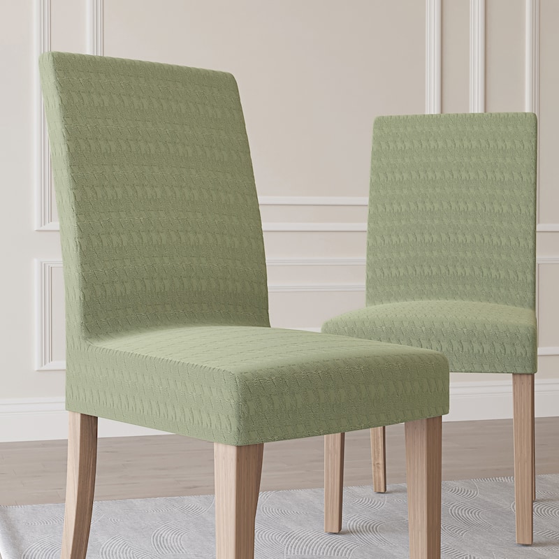 No. 918 Sparta 2-pack Houndstooth Textured Stretch Fit Elastic Dining Chair Cover Pair - 28" x 39" - Sage Green