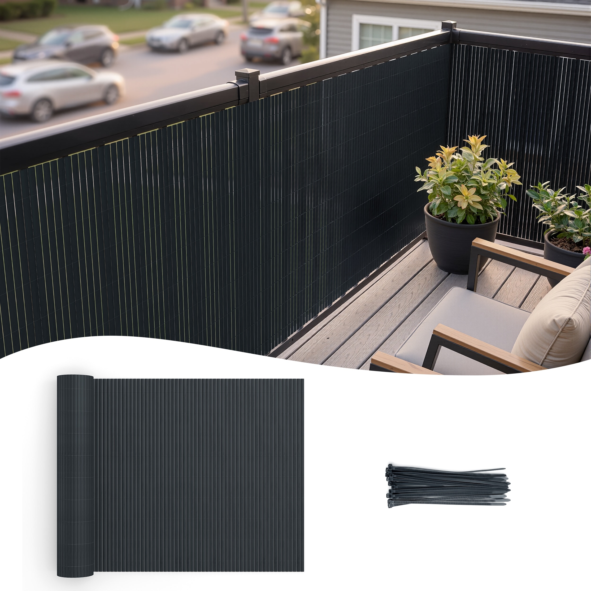 Outdoor All-Weather PVC Privacy Screen Fence Panel with Triple-Rib Construction for Patio, Balcony and Garden