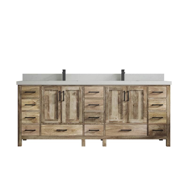 Willow Collections 84 in. W x 22 in. D Malibu Mango Double Sink Bathroom Vanity with Countertop - 2" Carrara Quartz - Natural Mango
